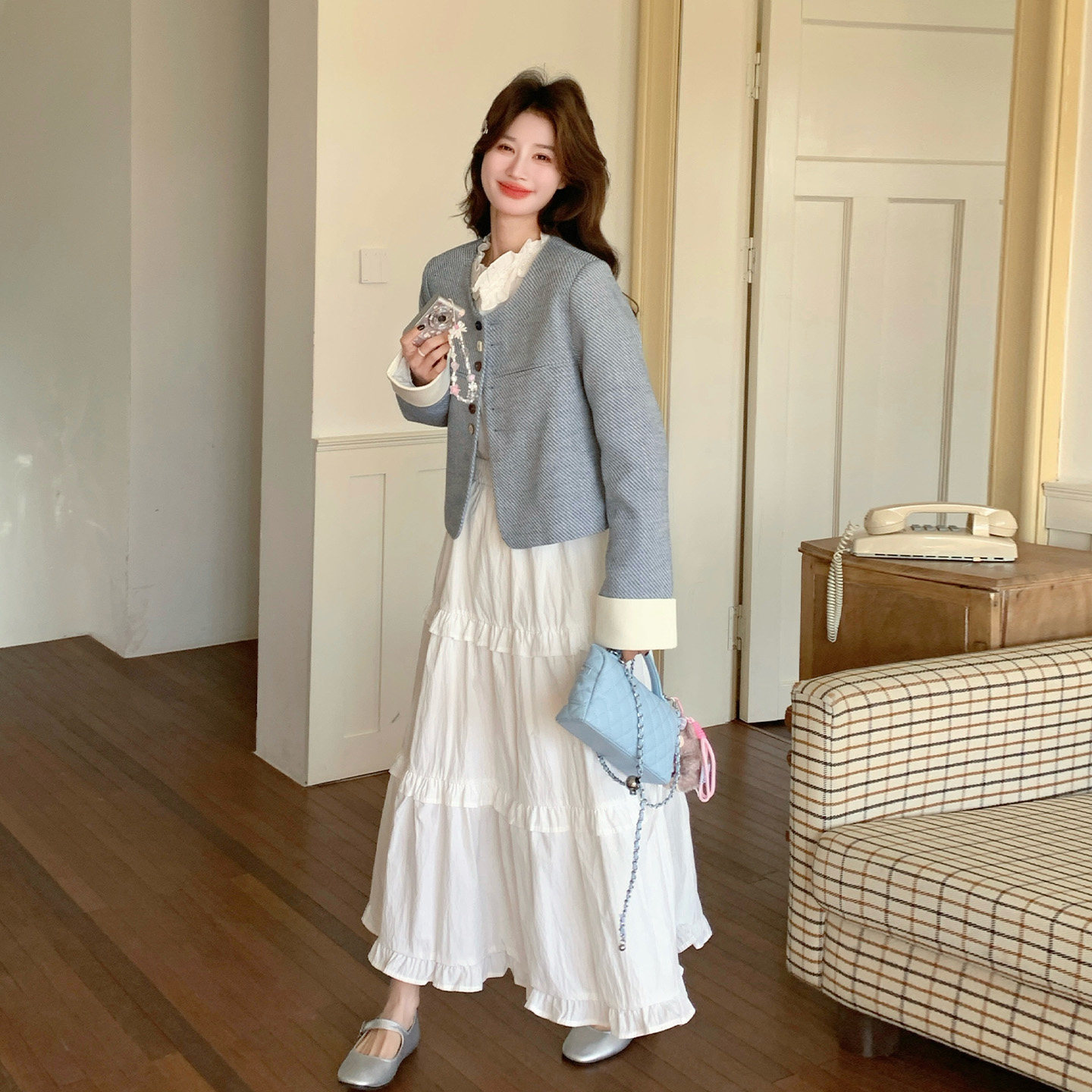 小香风外套蛋糕裙两件套