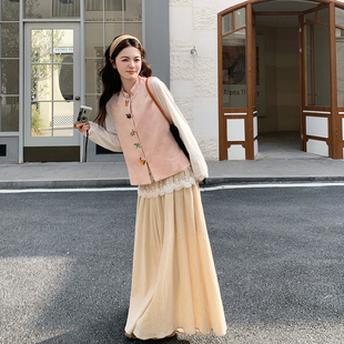 粉色减龄氛围感国风动物提花马甲女2026春季新款今年流行爆款上衣