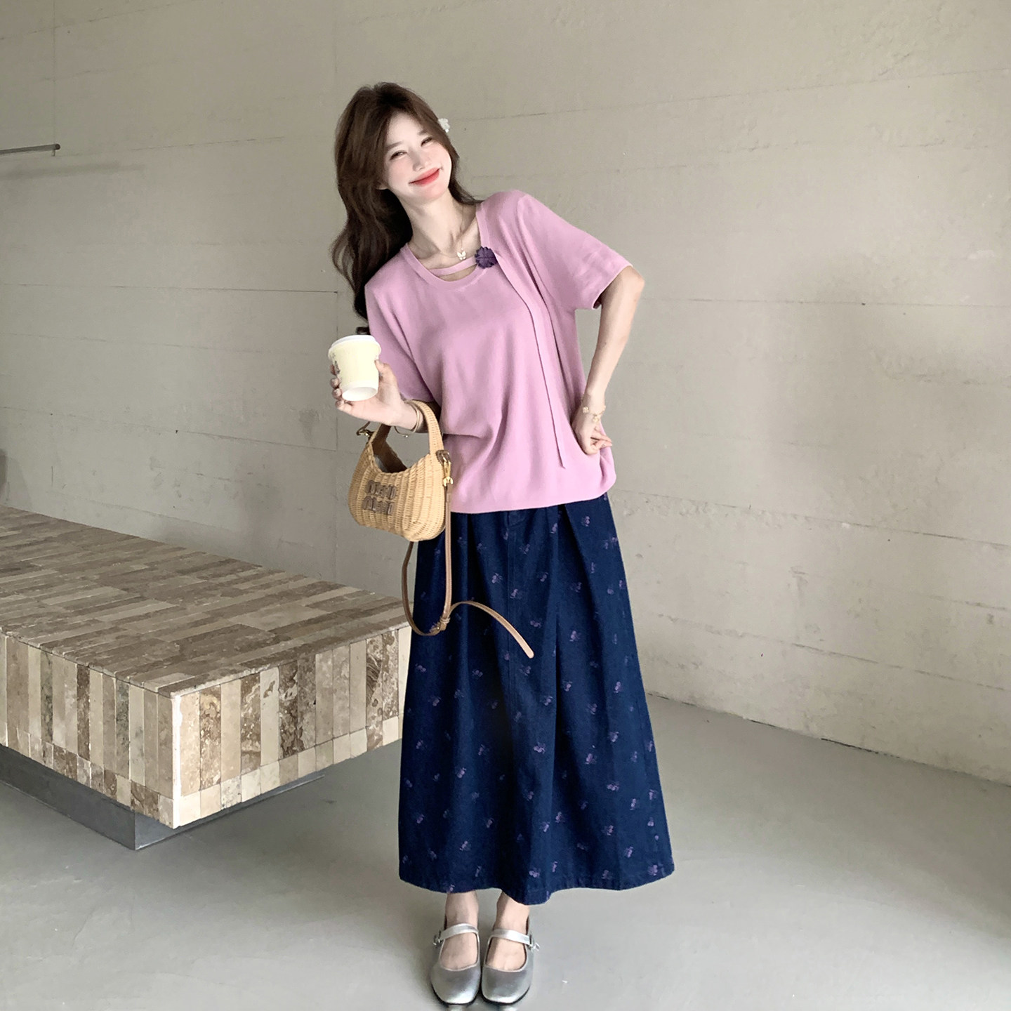 夏日可盐可甜休闲风套装女2026新款韩版气质短袖碎花半身裙两件套