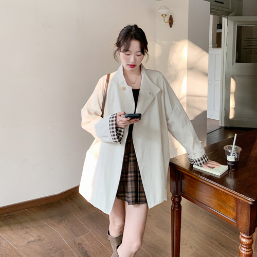 英伦风米白色风衣外套女中长款