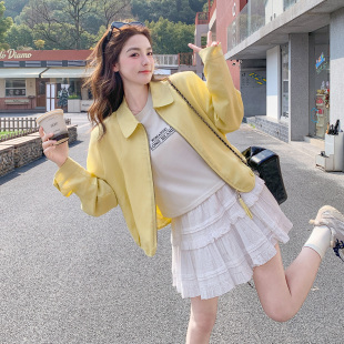 宽松显瘦通勤百搭夹克 新款 奶黄色俏皮减龄时尚 休闲外套女2026春季