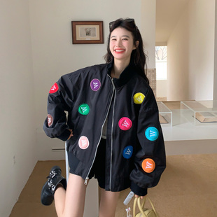 A37/268/288   韩式黑色棒球服外套女字母贴布