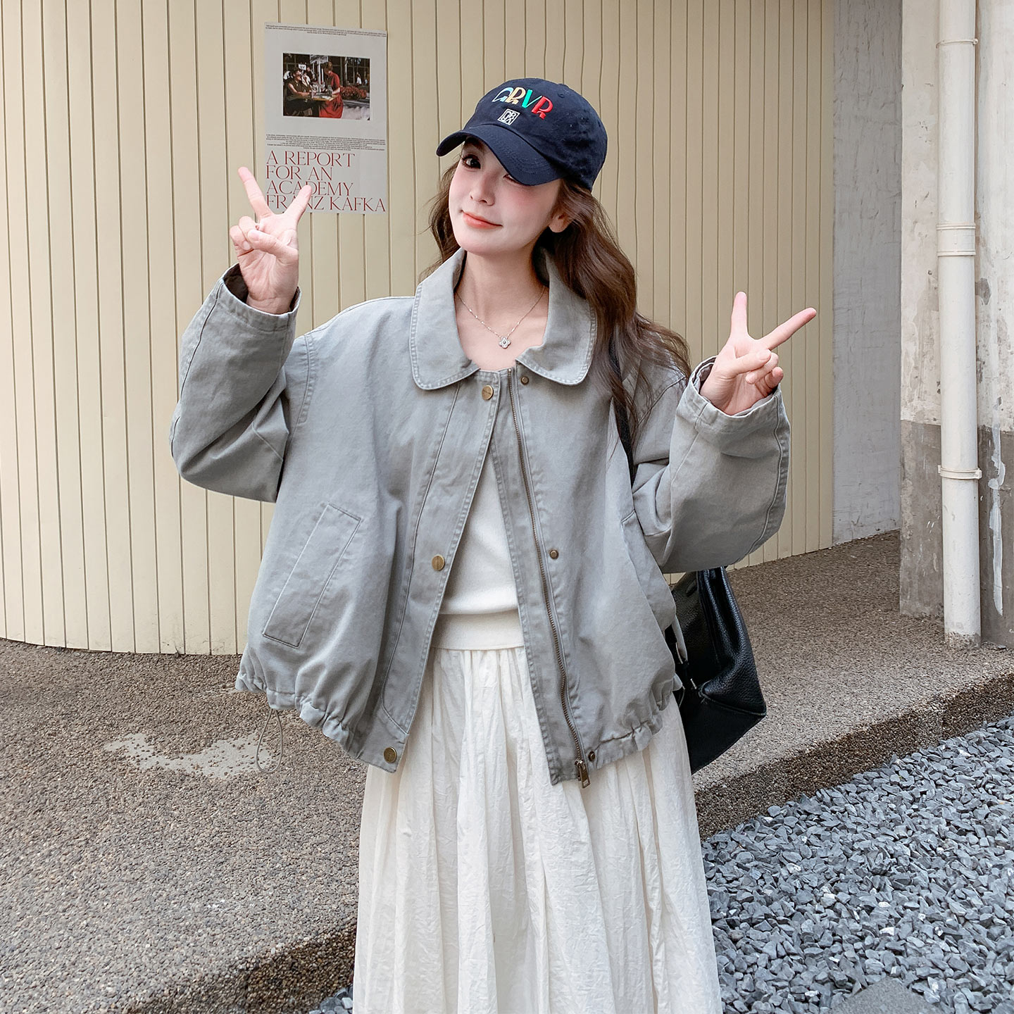 灰色轻熟洋气休闲风外套女2026新款韩系小个子经典百搭学院风上衣