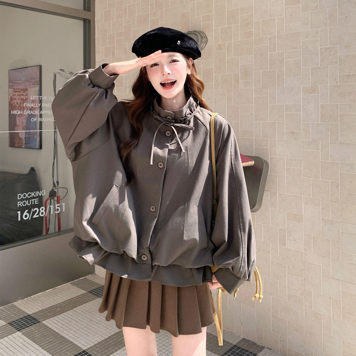 小个子可盐可甜韩系少女感夹克2026新款时尚设计感木耳边拼接外套