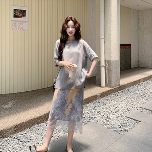 法式淑女气质穿搭套装2026夏新款高级感上衣撞色蕾丝半身裙两件套