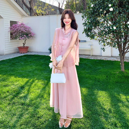 新中式盘扣立领春季女装两件套
