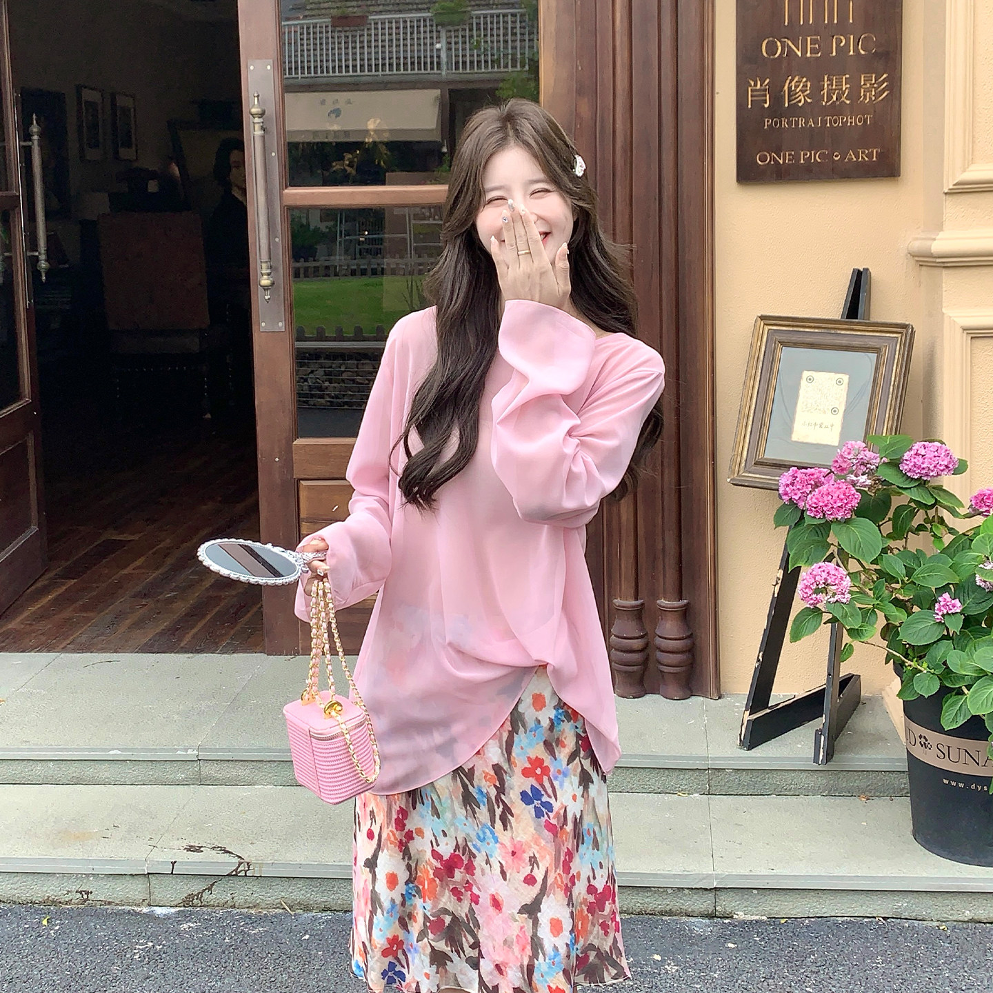 夏季慵懒风印花T恤半裙两件套