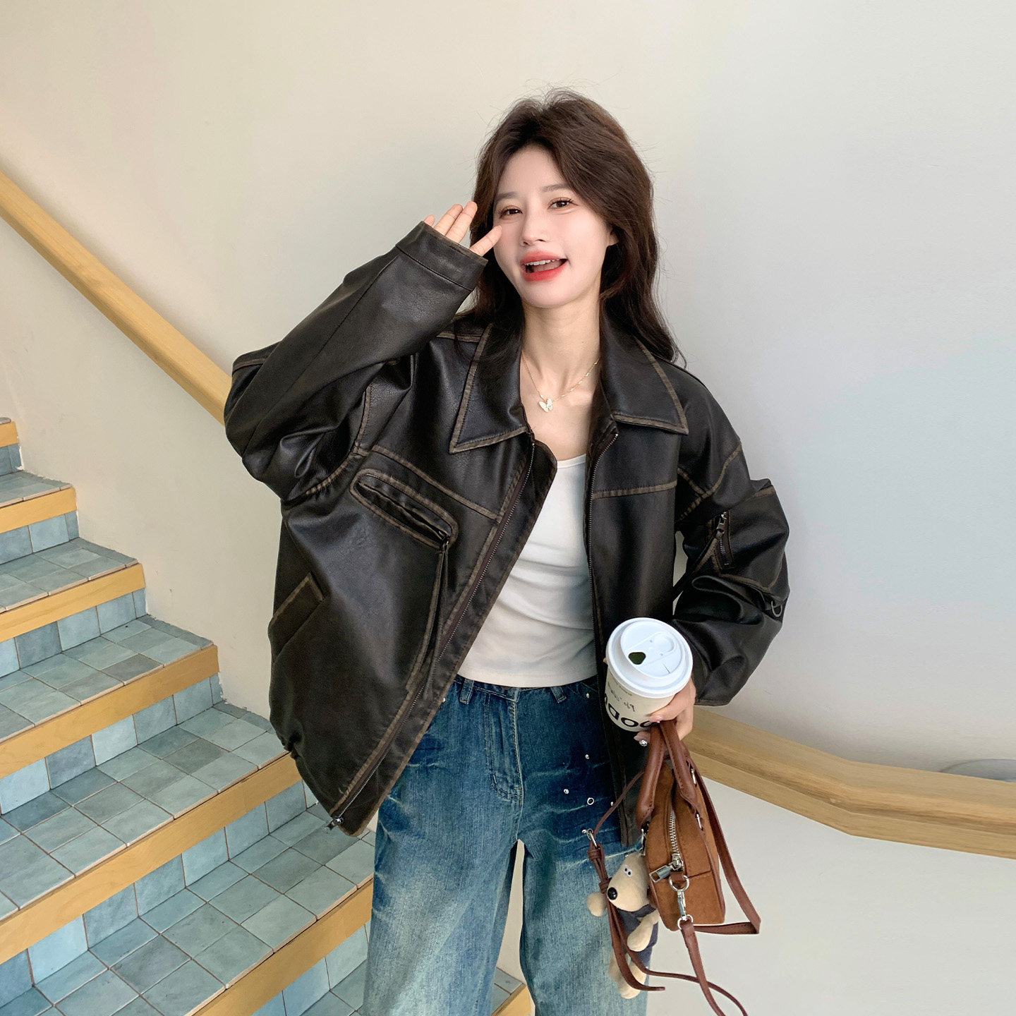 早春韩系复古酷飒风PU皮衣外套女2026新款小个子拽姐炸街时尚夹克