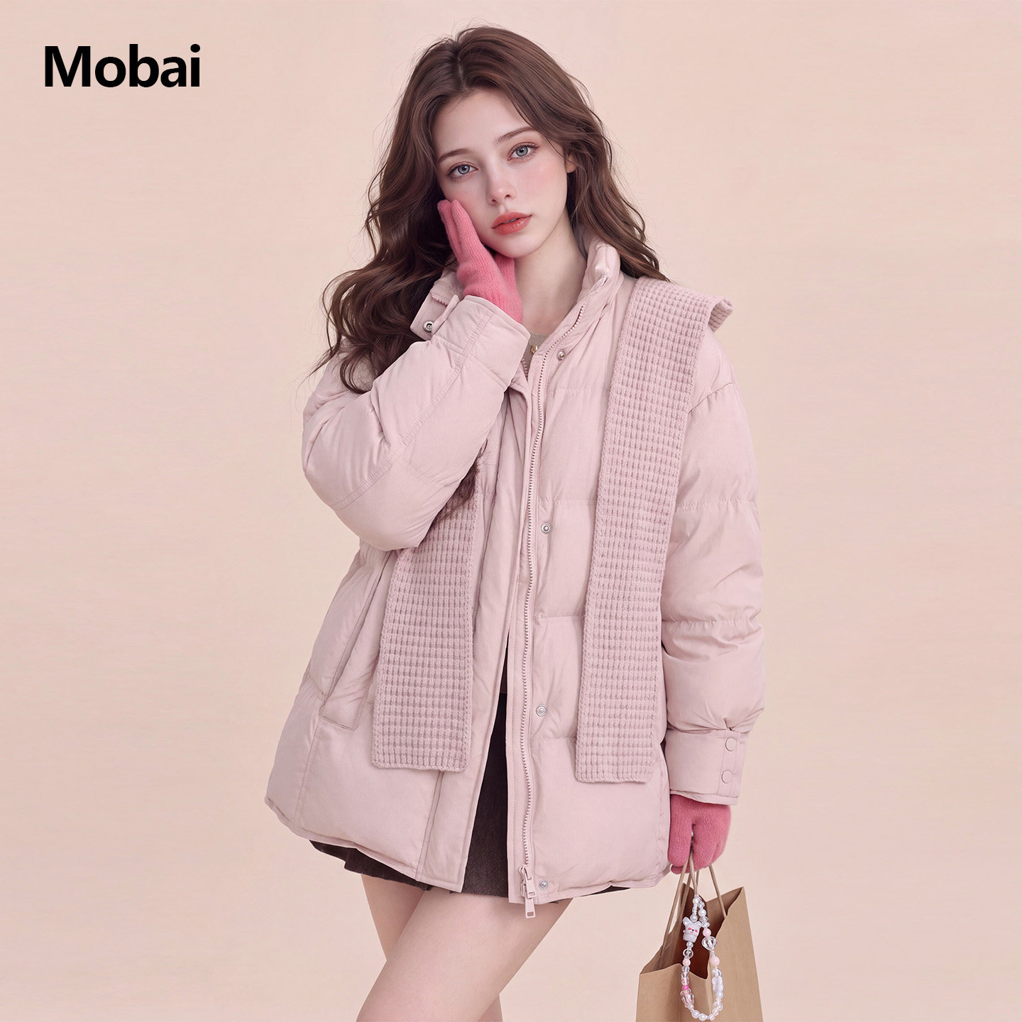甜美白鸭绒连帽面包服女冬减龄