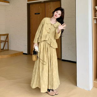 新中式国风印花套装女娃娃领不规则上衣半身裙两件套2026春季新款