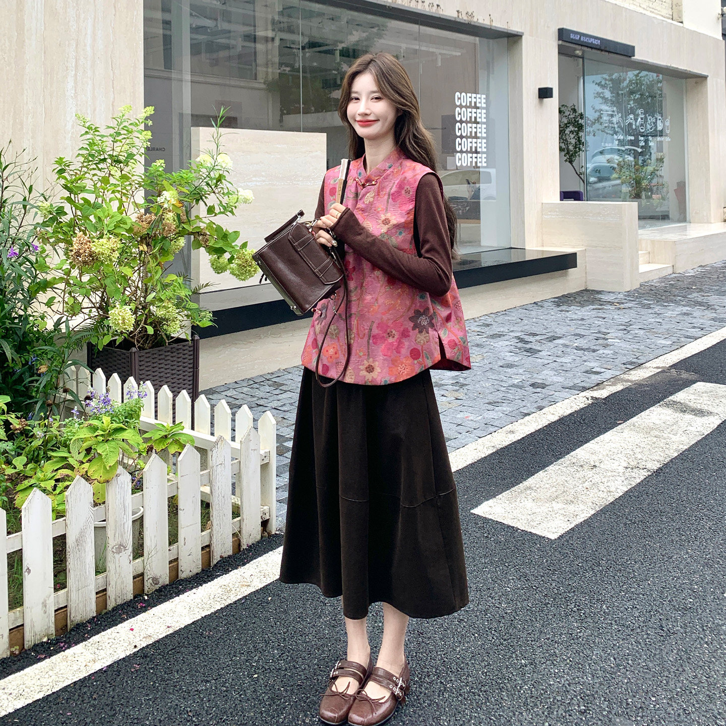 秋季新中式盘扣马甲女三件套