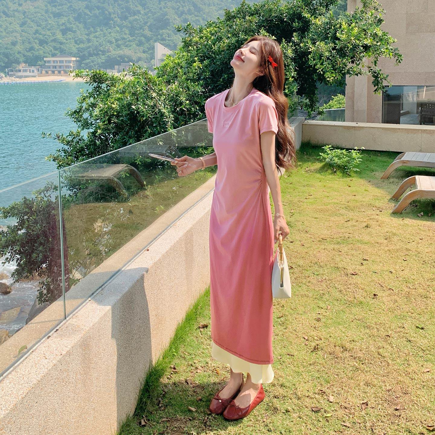 韩版修身显瘦气质连衣裙女2026新款时尚高级感渐变色拼接T恤裙夏