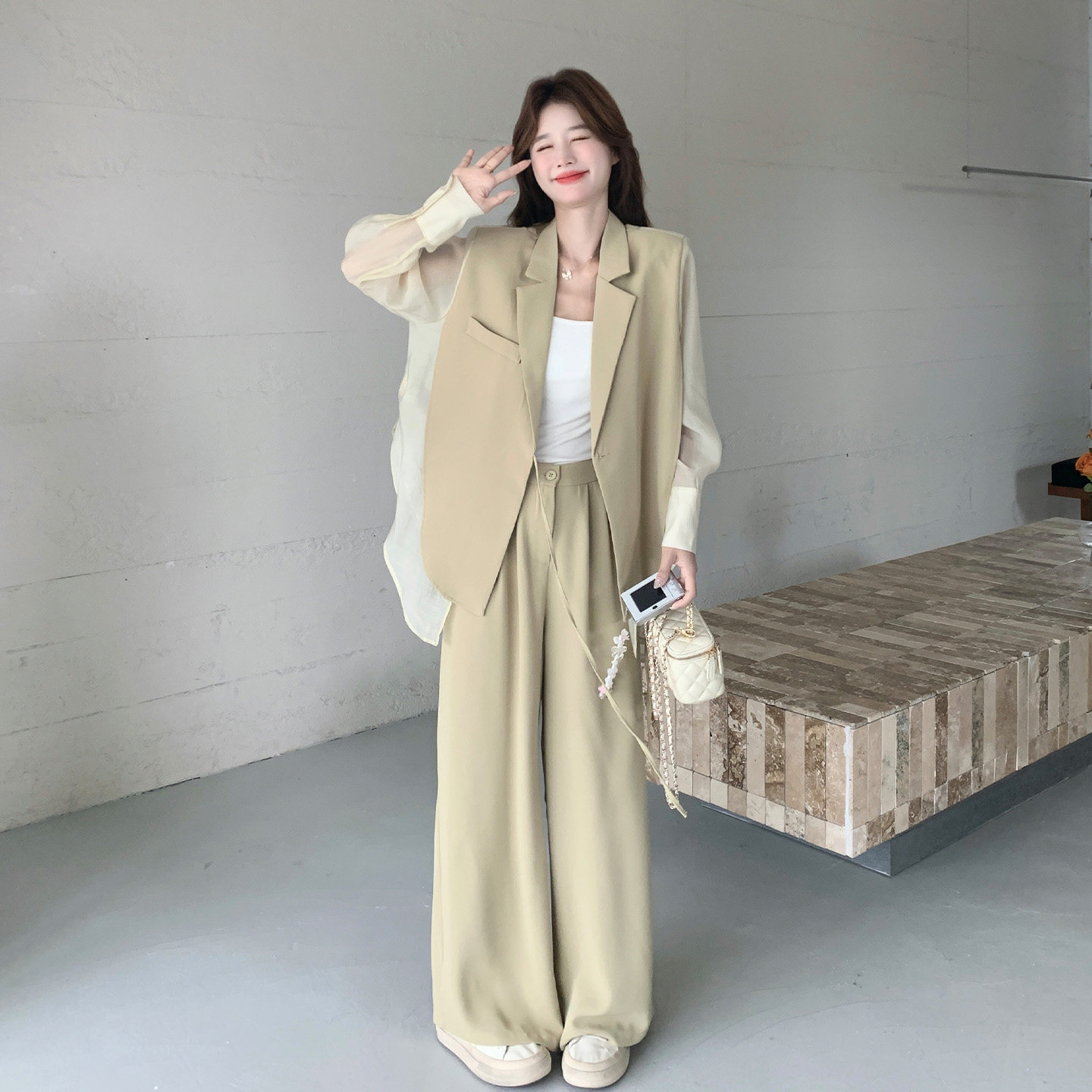 轻熟风西装外套阔腿裤套装女