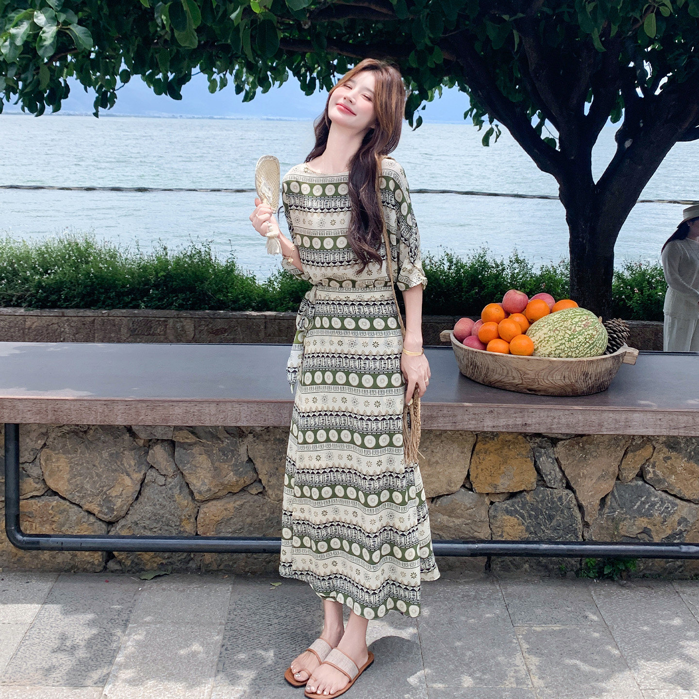 夏日波西米亚绝美度假风连衣裙女2026海岛出片绝美假两件印花裙