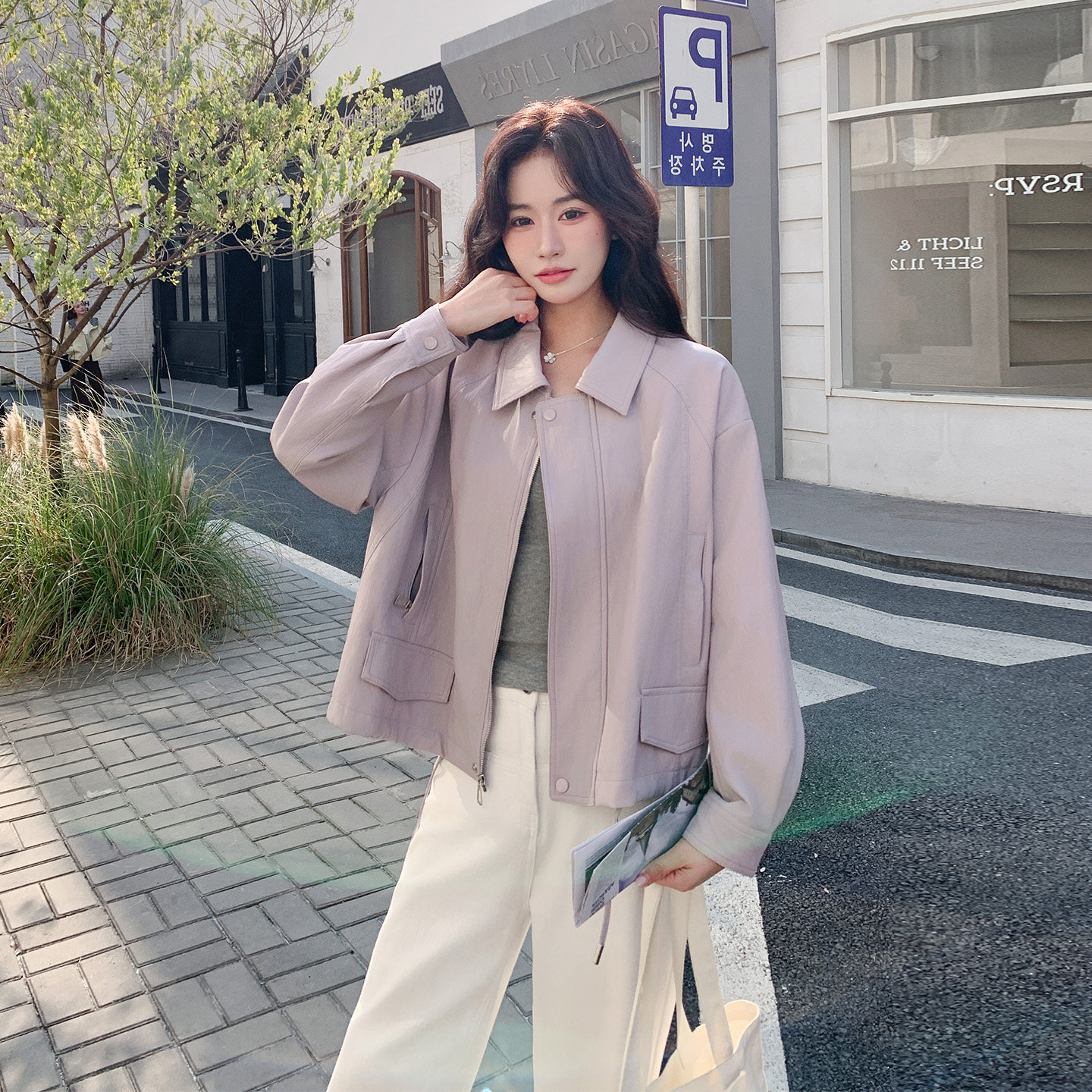 淡紫色巨好看蛋白皮短款皮衣外套女2026春小个子减龄休闲PU皮夹克