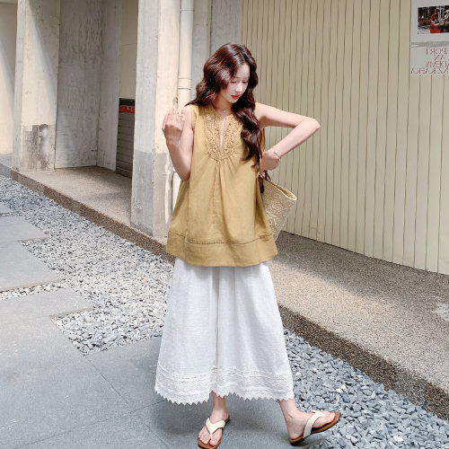 重工刺绣背心套装女夏老钱风