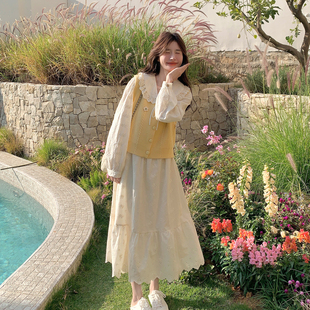 2.7法式甜美风长袖A字连衣裙两件套女中长款温柔初恋裙248/268