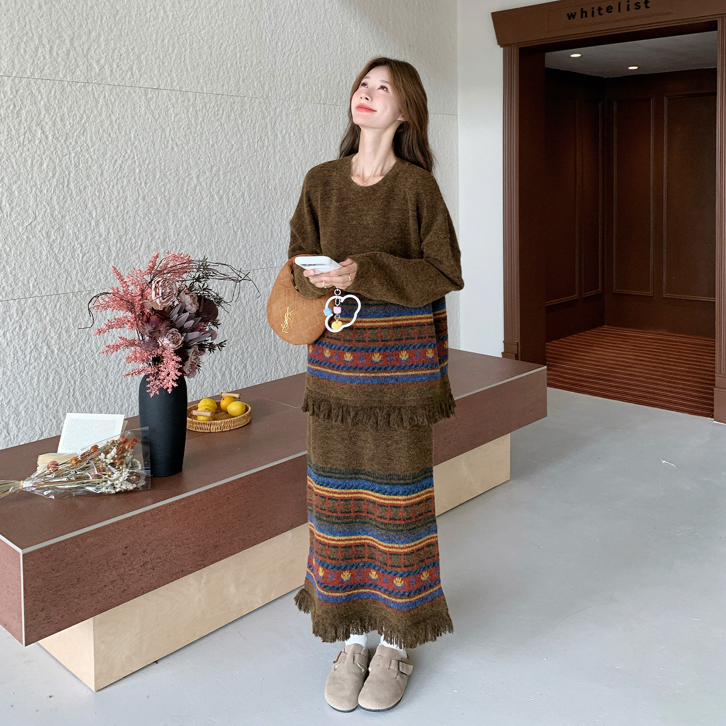 费尔岛民族印花针织两件套女秋冬