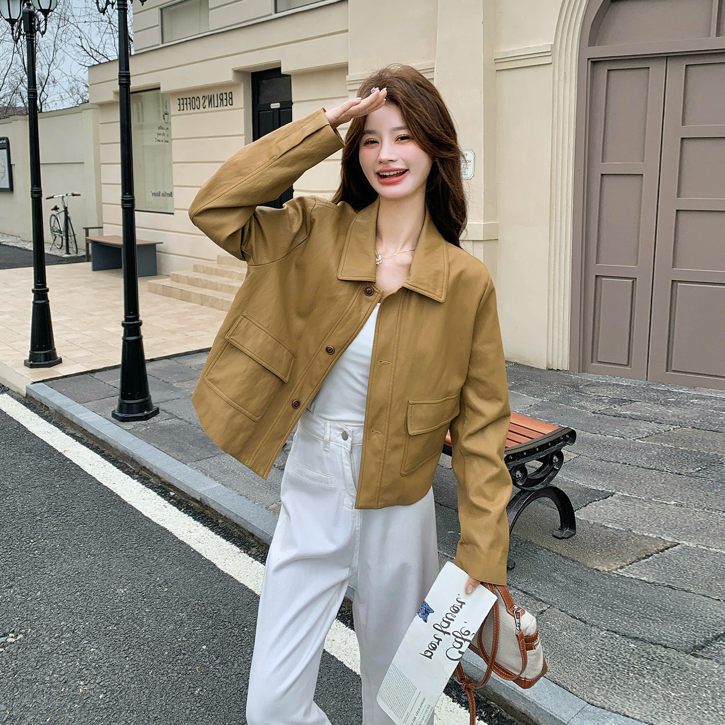 卡其色春季轻薄款复古翻领外套女2026新款小个子甜酷炸街气质夹克