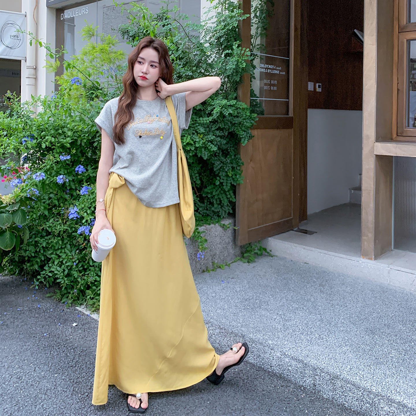 韩版俏皮慵懒风套装女2026夏季新款休闲字母短袖T恤半身裙两件套