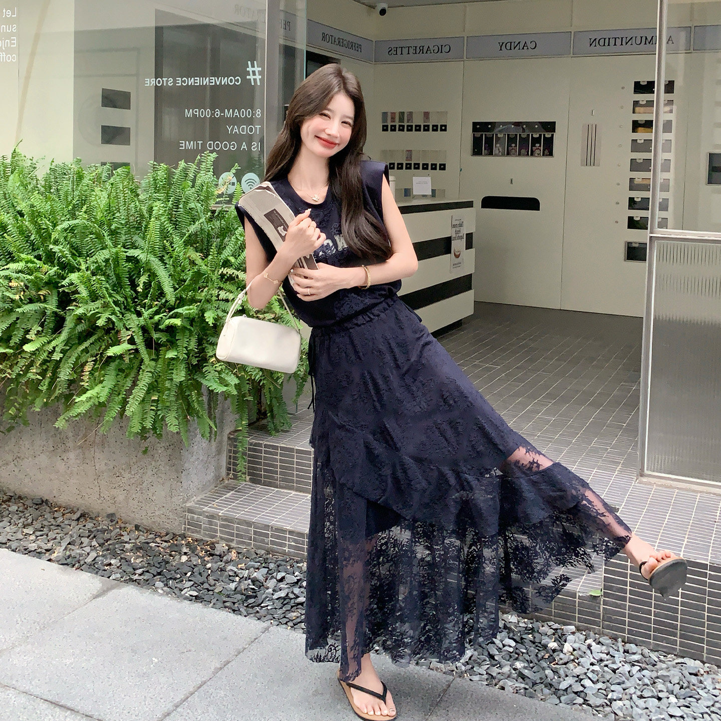 女夏超火叠穿半身裙两件套背心