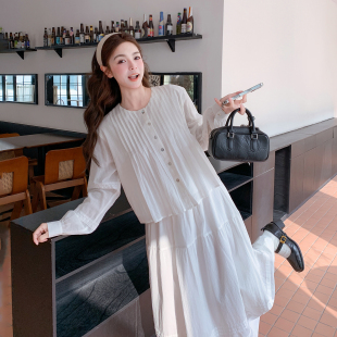 米白色初恋白月光清冷系穿搭套装2026春新款压褶衬衫半身裙两件套