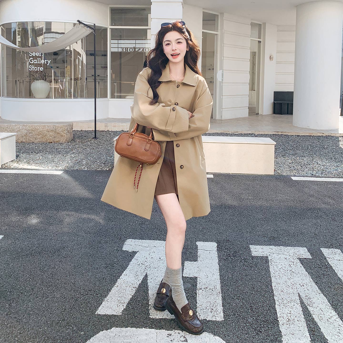 卡其色秋季高智感休闲风外套女2026新款韩式中长款显瘦气质风衣