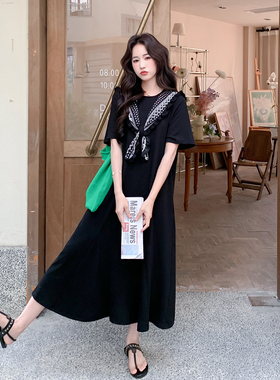 黑色时尚休闲极简风连衣裙女2026新款韩版宽松显瘦松弛感T恤裙夏