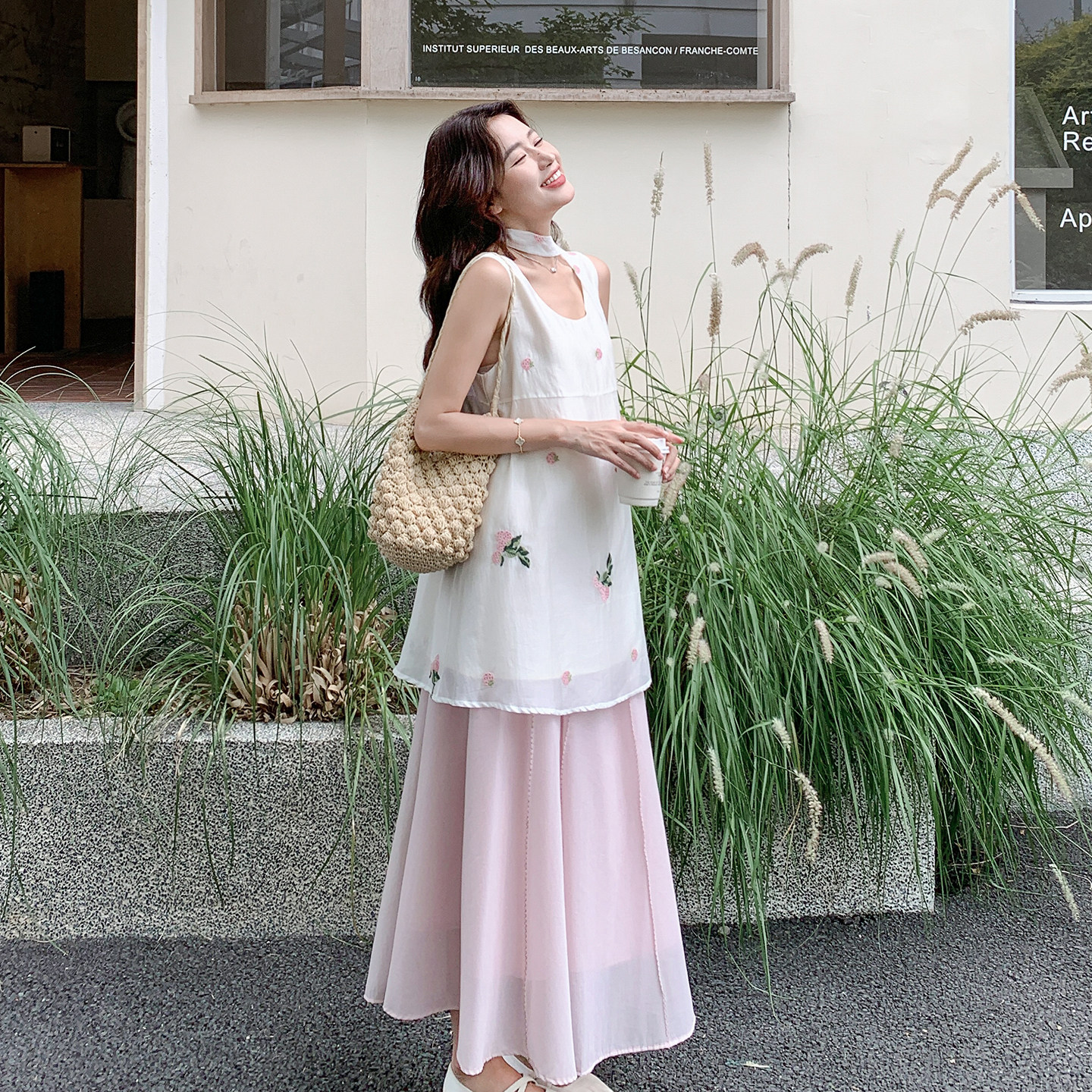韩系甜美可爱少女风套装夏日草莓刺绣背心半身裙两件套2026新款
