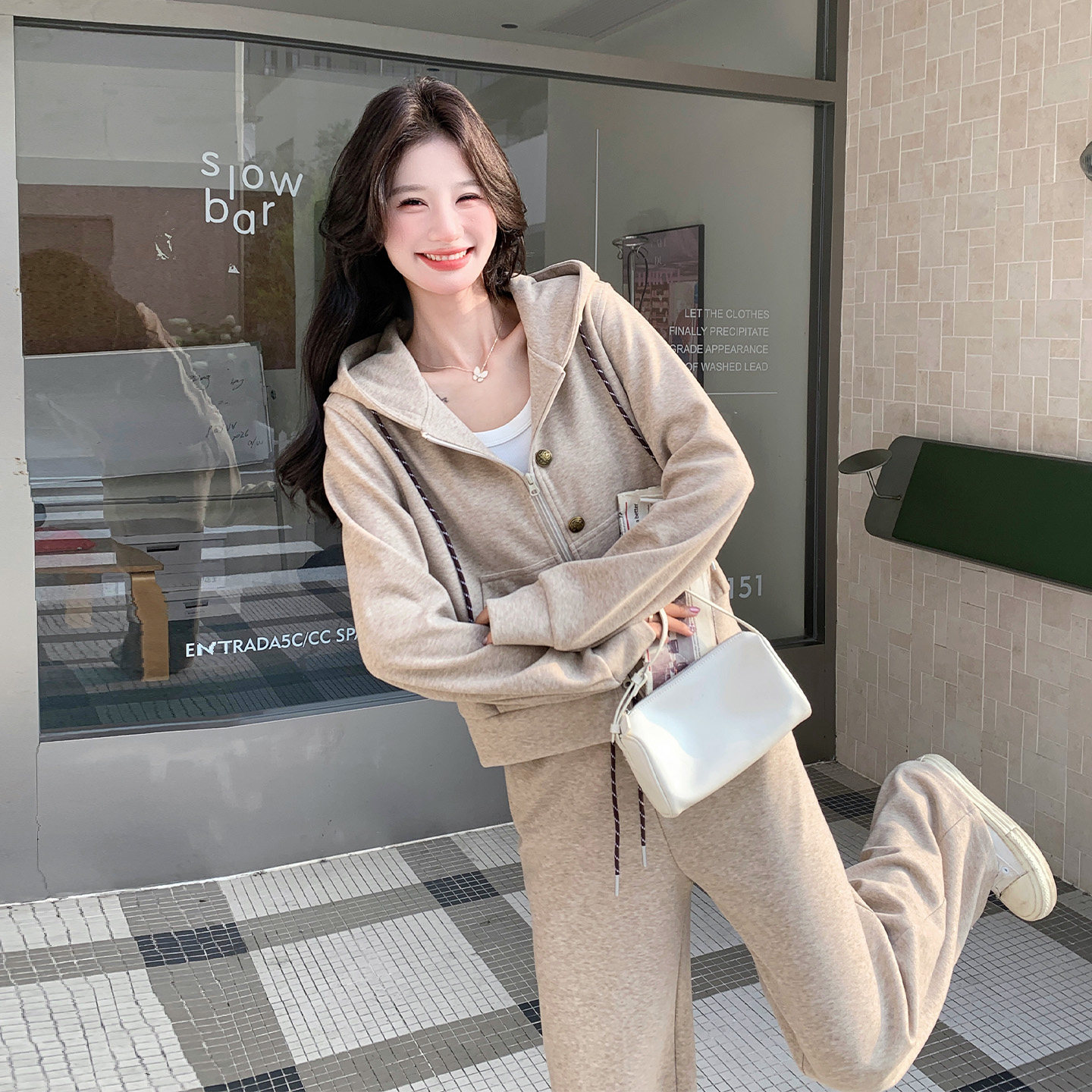 秋季慵懒风连帽卫衣阔腿两件套女