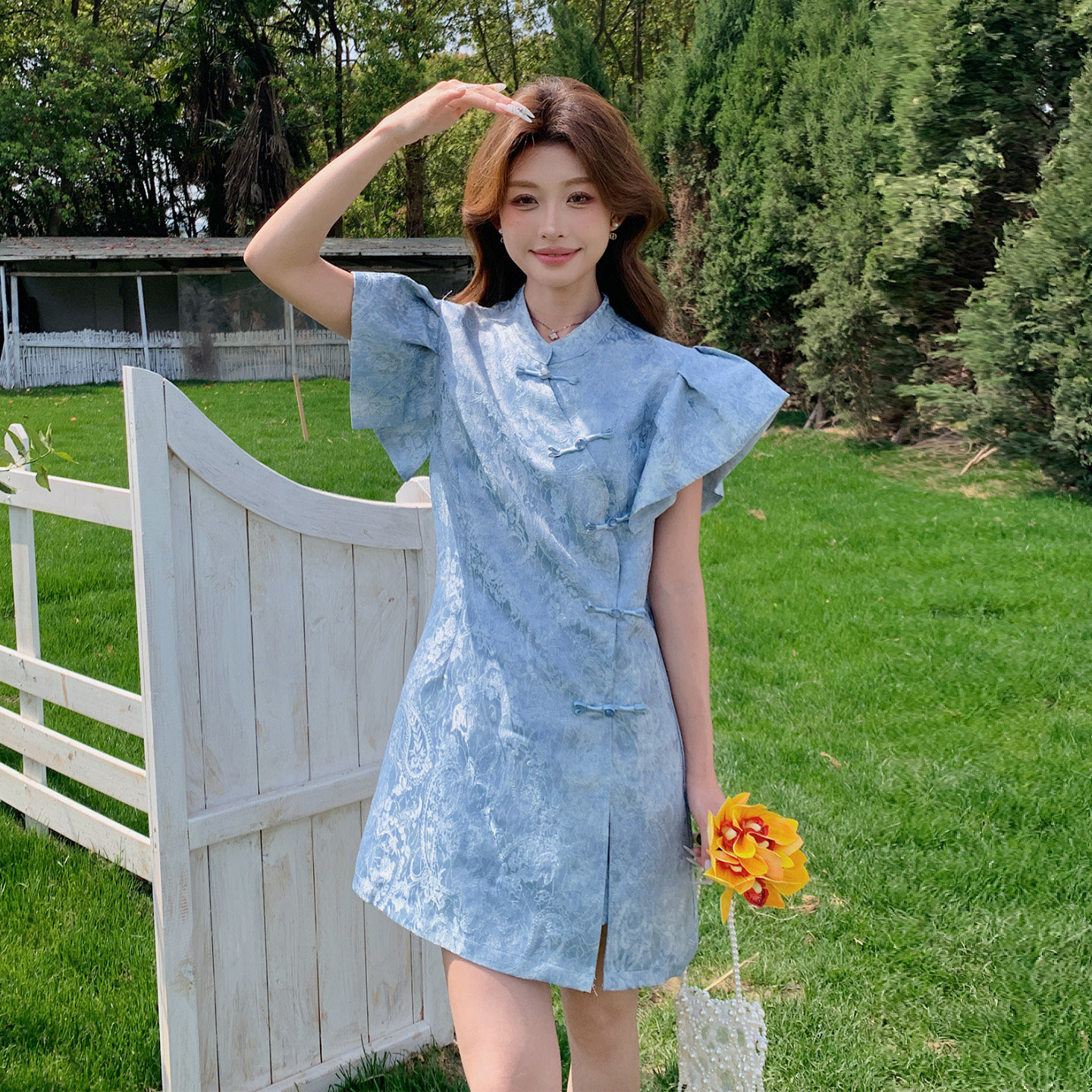 新中式国风盘扣改良旗袍连衣裙套装女2026春日新款高腰短裤两件套