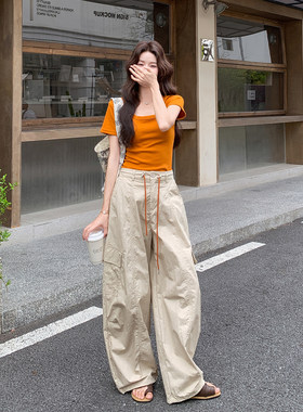 夏工装风短袖阔腿裤两件套女