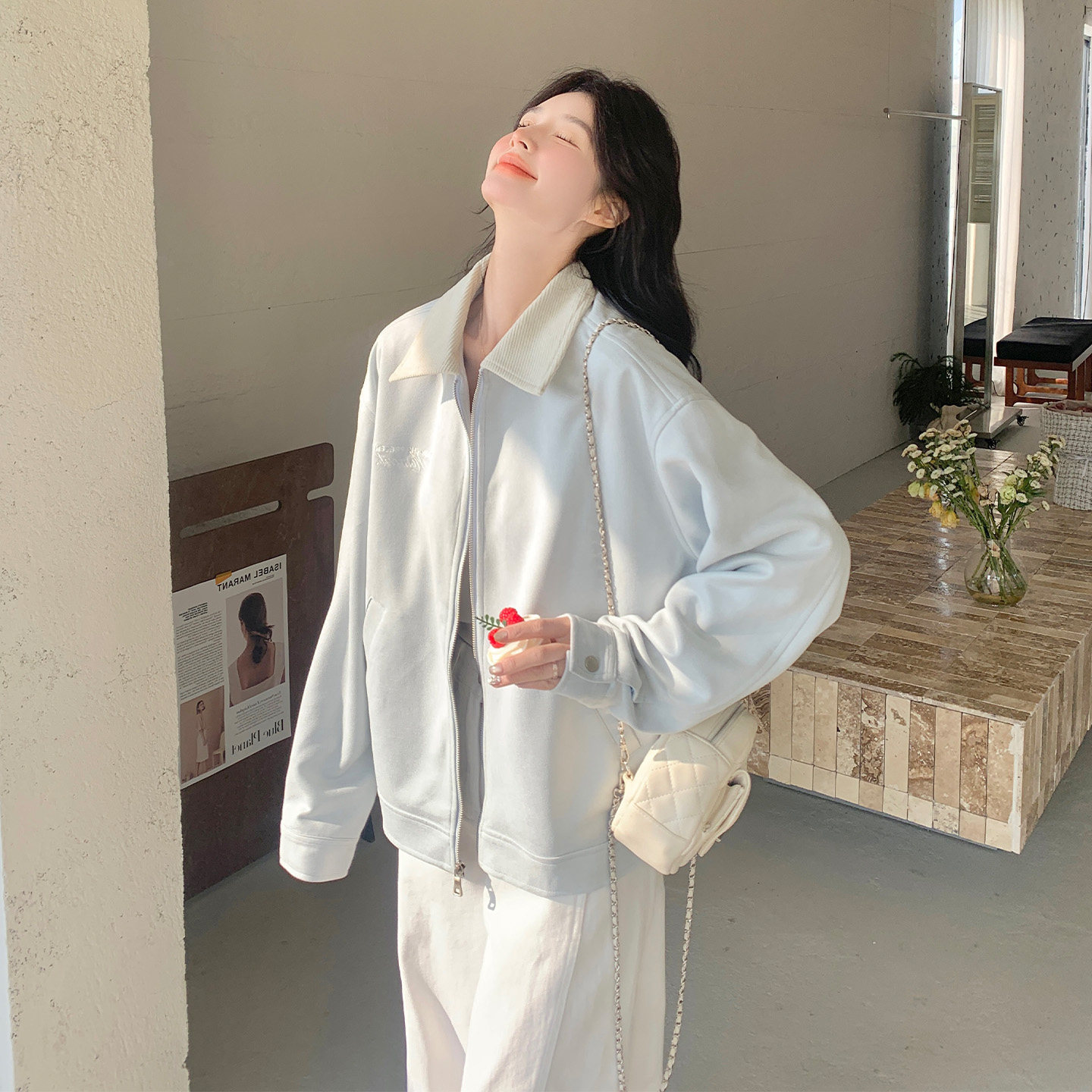 韩版慵懒风翻领短外套女春秋