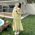 黄色法式氛围感波点绣花套装女2026早春新款气质衬衫半身裙两件套