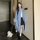 蓝色松弛感提花牛仔风衣外套女2026春季 大衣 超好看减龄休闲中长款