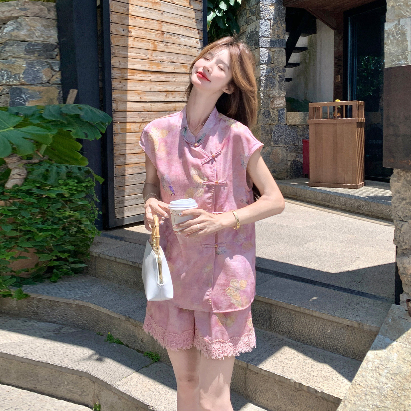 新中式风盘扣短裤两件套女夏