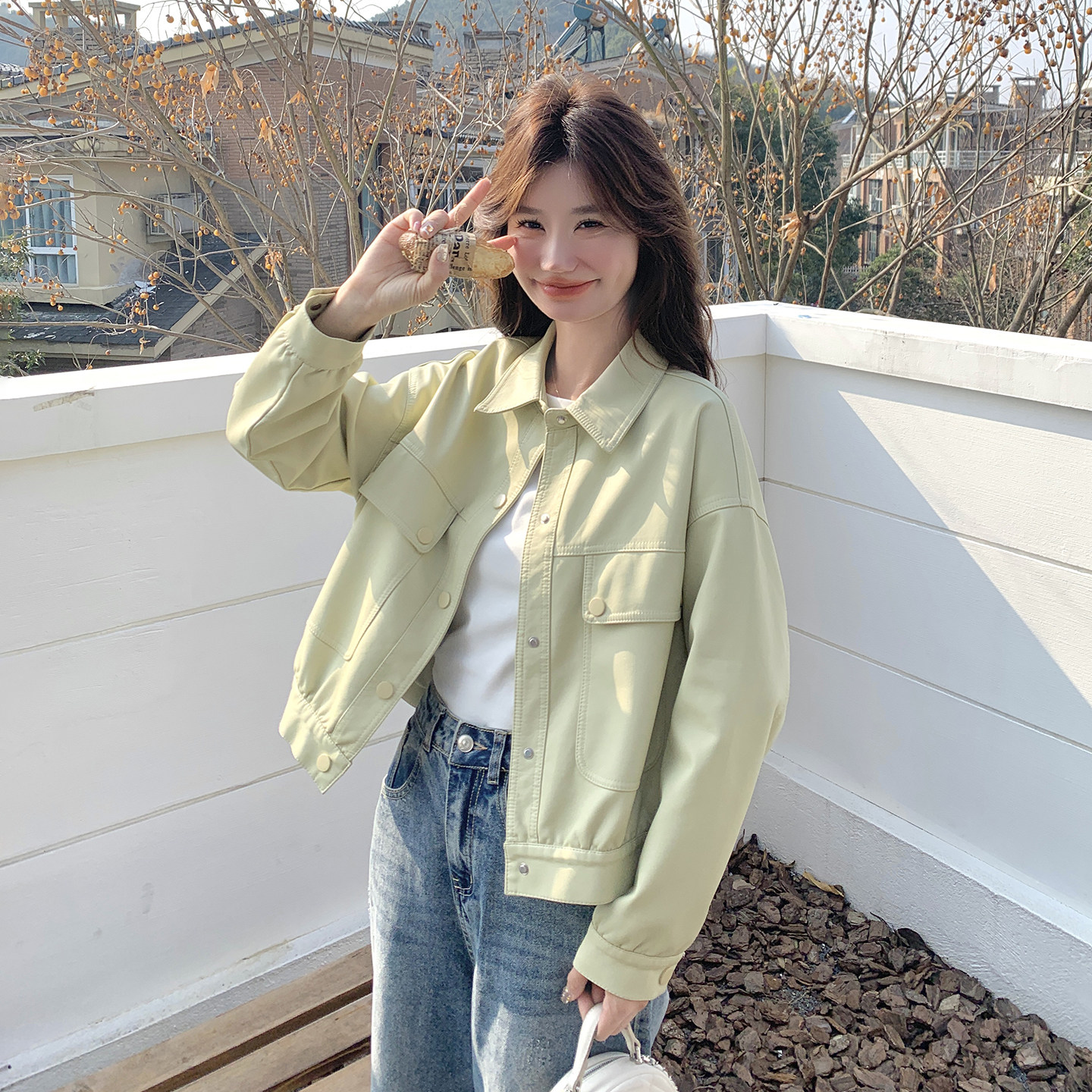 绿色超好看皮衣外套女小个子2026春新款韩版今年流行炸街PU皮夹克