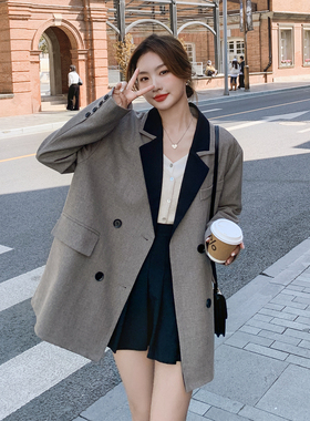 灰色大方得体西装外套女2026春季新款韩版时尚高级感撞色拼接西服
