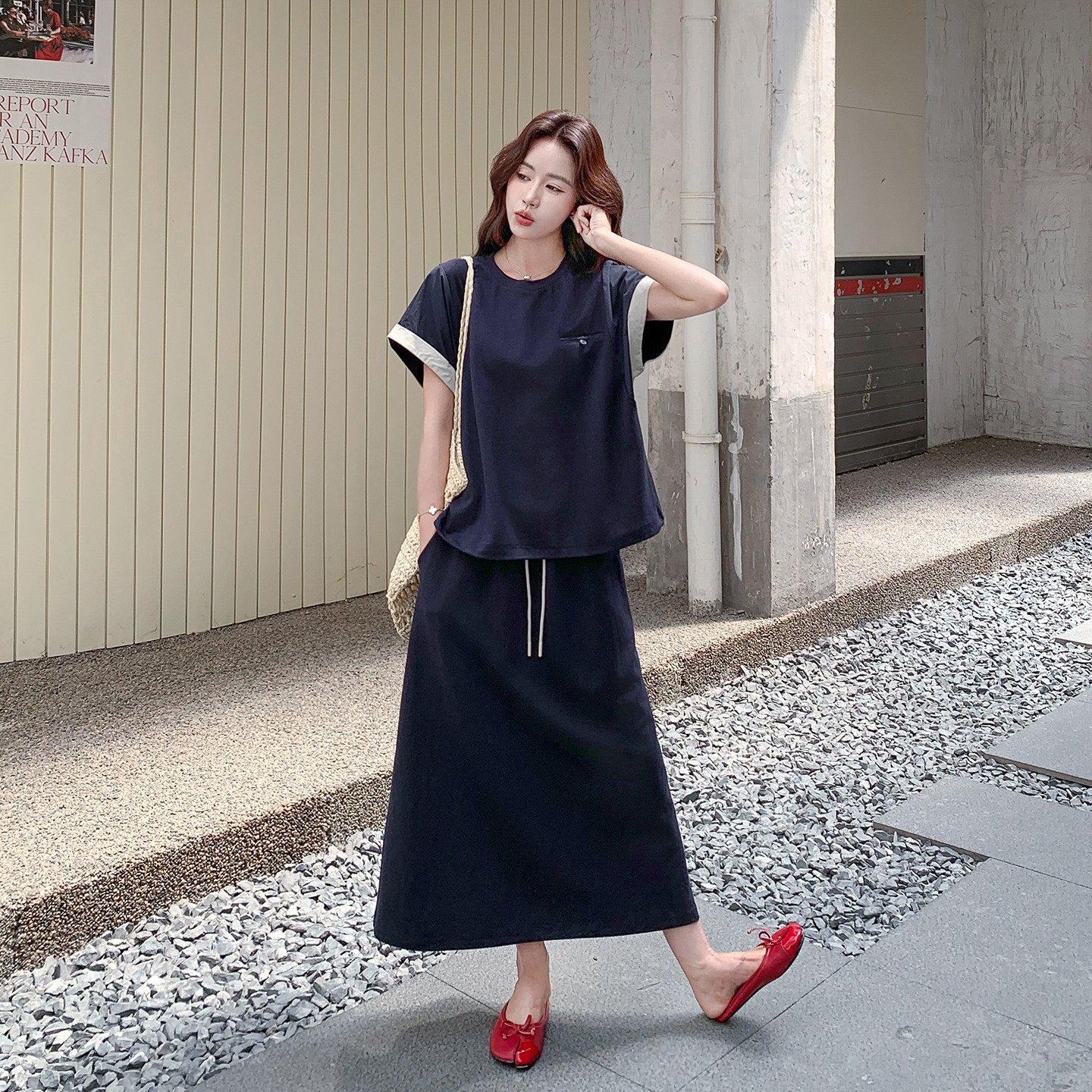 韩系夏季T恤半身裙两件套女