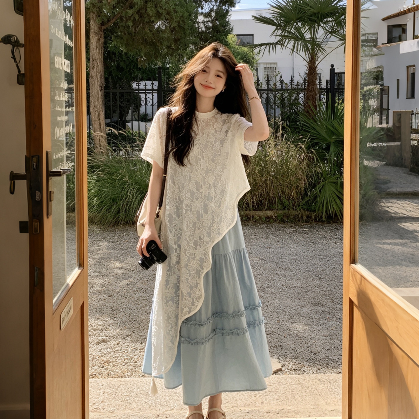 夏韩系温柔蛋糕连衣裙套装
