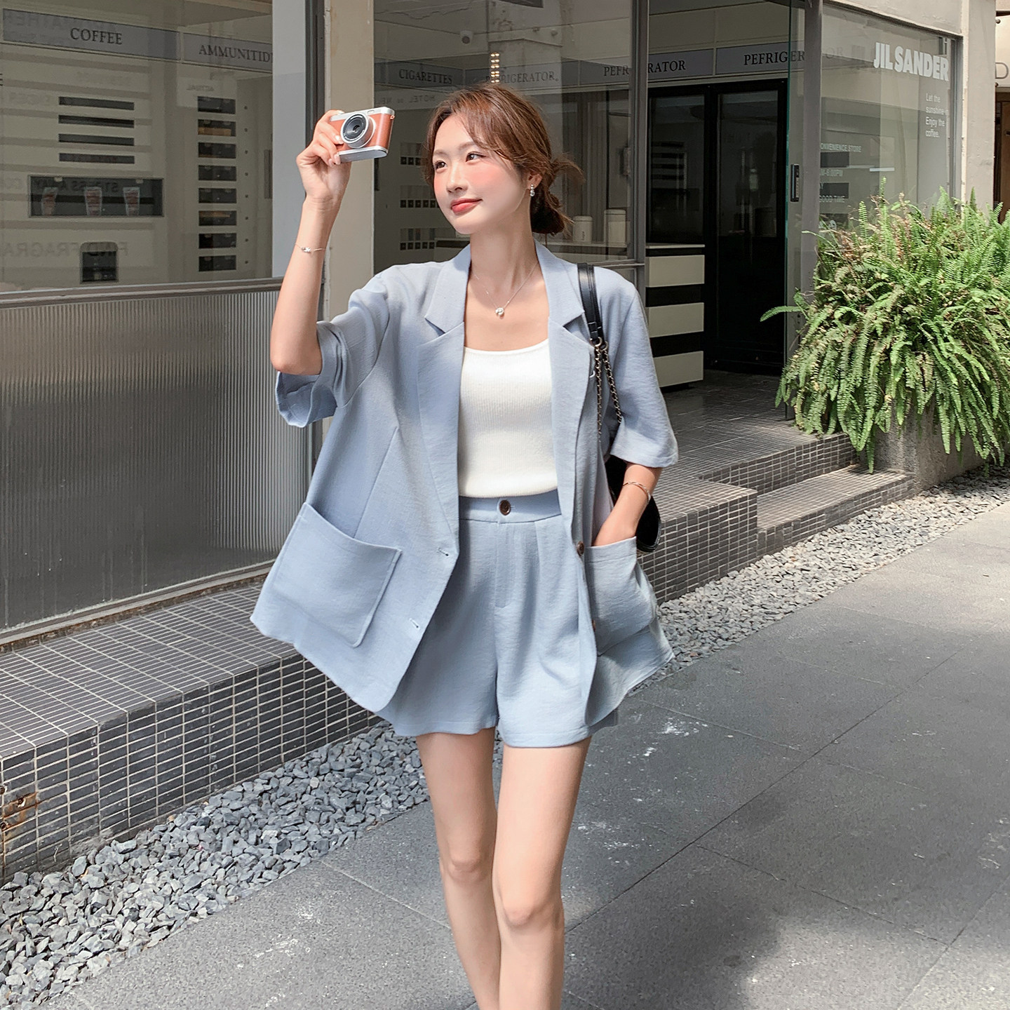 小个子通勤百搭职场穿搭套装女2026新款短袖西装上衣短裤两件套夏