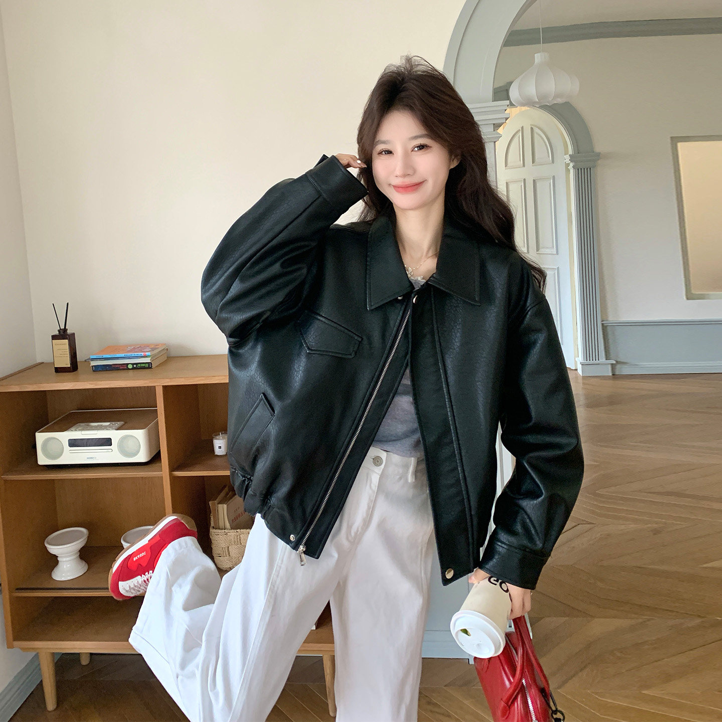 黑色超A又酷又飒PU皮衣外套女2026春新款时尚炸街机车风翻领夹克