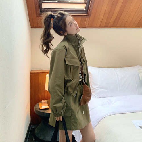 军绿色又酷又飒工装套装女2026春季新款小个子外套休闲短裙两件套