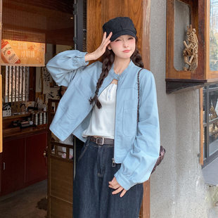 蓝色可盐可甜韩式休闲风外套女2026秋日新款小个子减龄学院风夹克