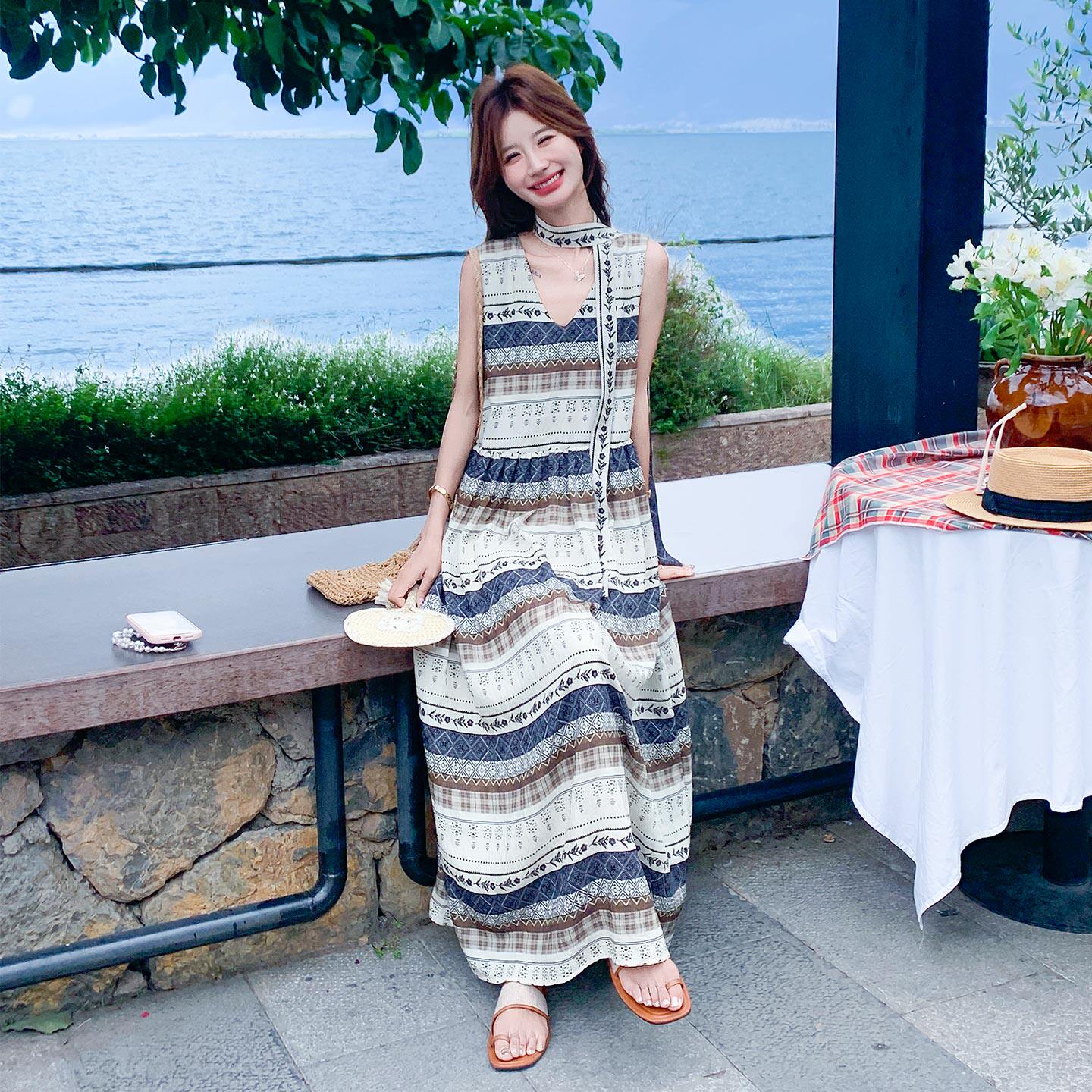 法式波西米亚浪漫风印花连衣裙女2026新款夏日海岛绝美度假风长裙