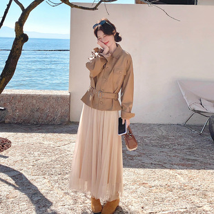 早春韩系甜酷风套装女时尚PU皮衣外套网纱半身裙两件套2026年新款