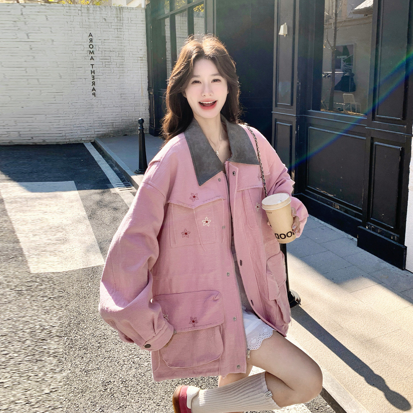 粉色甜美减龄刺绣外套女2026春天新款今年流行爆款撞色小个子上衣