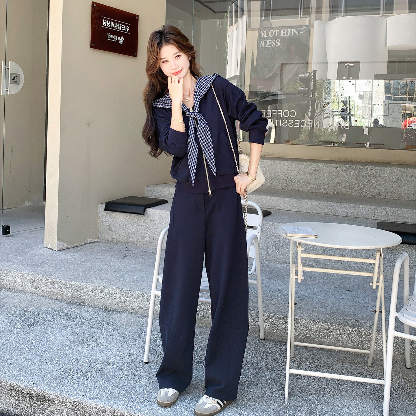 学院风连帽卫衣套装女秋季