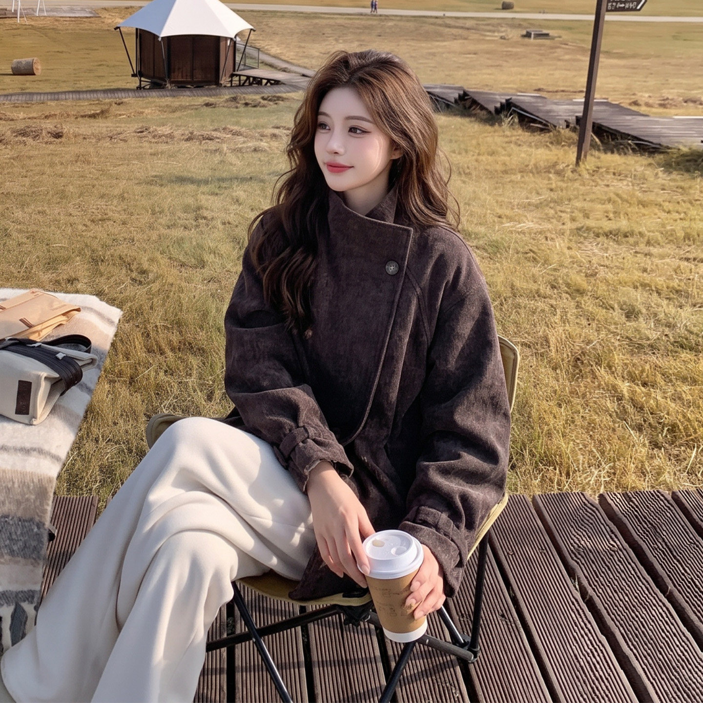 韩系羊羔毛立领保暖短外套女