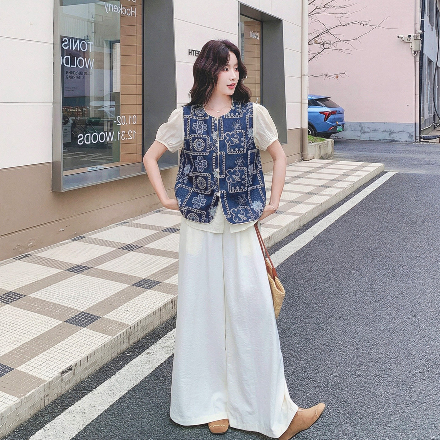 温柔韩系风印花马甲三件套
